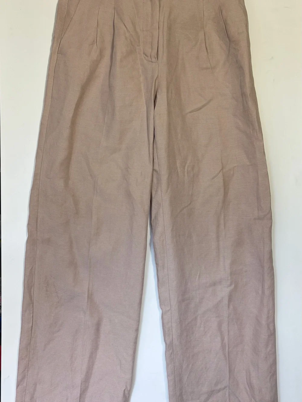 Aritzia Wilfred Effortless Pant Linen Size 4 Taupe Tencel Wide Leg Pleated Hi
